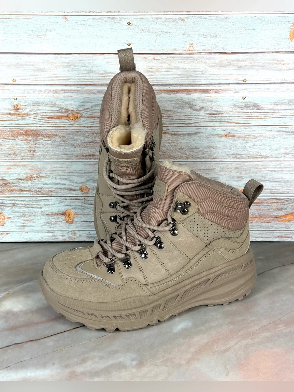 UGG Men’s Hiker Weather Boots - Suede/Leather - Desert Neutral (Tan/Blush/Cream)